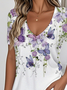 Women Floral V Neck Casual Short Sleeve T-shirt