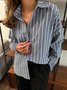 Women's Long Sleeve Shirt Spring/Fall Light Blue Striped Polo Collar Daily Going Out Casual Top