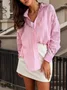 Women's Long Sleeve Shirt Spring/Fall Light Blue Striped Polo Collar Daily Going Out Casual Top