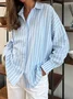 Women's Long Sleeve Shirt Spring/Fall Light Blue Striped Polo Collar Daily Going Out Casual Top
