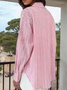 Women's Long Sleeve Shirt Spring/Fall Light Blue Striped Polo Collar Daily Going Out Casual Top