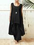 Casual Plain Crew Neck Two-Piece Set