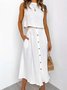 Casual Plain Crew Neck Two-Piece Set