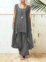 Casual Plain Crew Neck Two-Piece Set