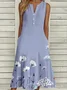 Buckle Gradient Pattern Notched Casual Dress With No