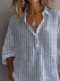 Women's Stripe Print Casual Button-Down Shirt