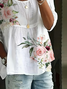Women's Half Sleeve Shirt Summer White Floral Printing Crew Neck Daily Going Out Casual Top