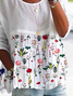 Women's Half Sleeve Shirt Summer White Floral Printing Crew Neck Daily Going Out Casual Top