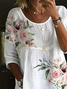 Women's Half Sleeve Shirt Summer White Floral Printing Crew Neck Daily Going Out Casual Top