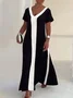 Casual Color Block V Neck Maxi Dress
