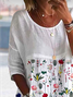 Women's Half Sleeve Shirt Summer White Floral Printing Crew Neck Daily Going Out Casual Top