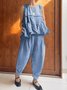 Casual Plain Crew Neck Two-Piece Set