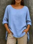 Women Plain Crew Neck Casual Long Sleeve T-shirt