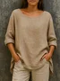 Women Plain Crew Neck Casual Long Sleeve T-shirt