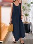 Women's Sleeveless Summer Blue Plain Split Joint Crew Neck Daily Going Out Vintage Maxi A-Line Tank Dress
