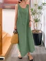 Women's Sleeveless Summer Blue Plain Split Joint Crew Neck Daily Going Out Vintage Maxi A-Line Tank Dress