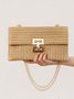 Holiday Style Multi-compartment Metal Chain Flip Cover Twist Lock Straw Bag Shoulder Bag Chain Lock Women Bag