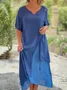 Casual Color Block Split Joint V Neck Maxi Dress