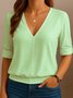Women Plain V Neck Casual Long Sleeve T-shirt