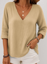 Women Plain V Neck Casual Long Sleeve T-shirt
