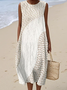 Geometric Casual Cotton Crew Neck Dress With No