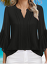 Women's Three Quarter Sleeve Shirt Spring/Fall White Plain Peplum Chiffon V Neck Ruffle Sleeve Daily Going Out Casual Top