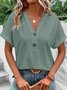 Women Plain V Neck Casual Short Sleeve T-shirt