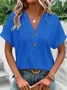 Women Plain V Neck Casual Short Sleeve T-shirt