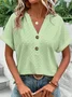 Women Plain V Neck Casual Short Sleeve T-shirt