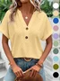 Women Plain V Neck Casual Short Sleeve T-shirt