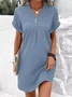 Women's Short Sleeve Summer Aqua Plain Split Joint V Neck Daily Going Out Vintage Maxi A-Line Tank Dress