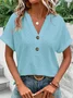 Women Plain V Neck Casual Short Sleeve T-shirt