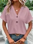 Women Plain V Neck Casual Short Sleeve T-shirt