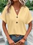 Women Plain V Neck Casual Short Sleeve T-shirt