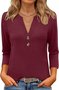 Women Floral V Neck Casual Three Quarter Sleeve T-shirt