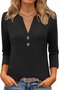 Women Floral V Neck Casual Three Quarter Sleeve T-shirt