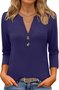 Women Floral V Neck Casual Three Quarter Sleeve T-shirt