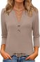 Women Floral V Neck Casual Three Quarter Sleeve T-shirt
