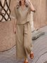 Casual Plain V Neck Two-Piece Set