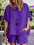 Casual Plain Crew Neck Two-Piece Set