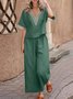 Casual Plain V Neck Two-Piece Set