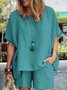 Casual Plain Crew Neck Two-Piece Set