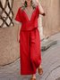 Casual Plain V Neck Two-Piece Set
