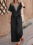 Casual Plain V Neck Two-Piece Set