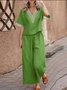 Casual Plain V Neck Two-Piece Set