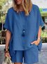 Casual Plain Crew Neck Two-Piece Set