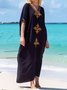 Vacation Ethnic V Neck Maxi Dress