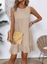 Cotton Plain Simple Crew Neck Dress With No