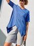 Women's Short Sleeve Shirt Summer Sky Blue Plain Split Joint Crew Neck Daily Going Out Casual Top