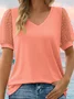 Women Polka Dots V Neck Casual Short Sleeve T-shirt